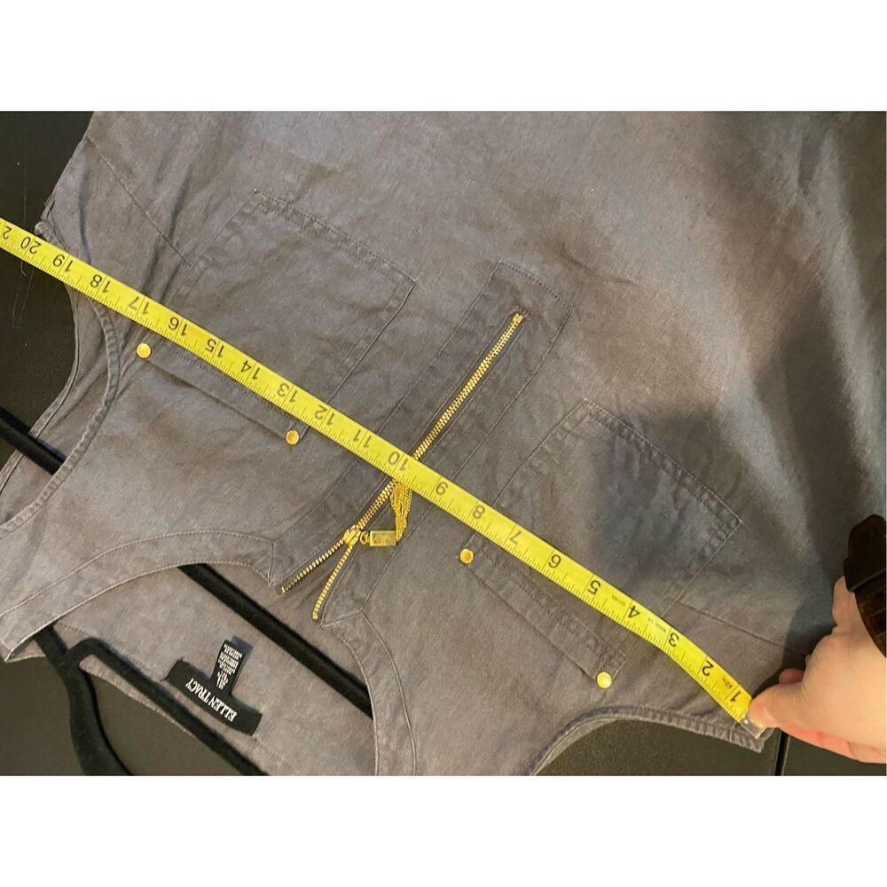 ELLEN TRACY • Denim Sleeveless 1/4 Gold Metal Front Zip Detail Scoop Neck Double - Picture 6 of 9